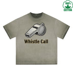 BOGGO  Whistle Call Printed Dirty Wash T-Shirt 230G Multicolor Loose Trendy Fashionable 100%Cotton Short Sleeve Top