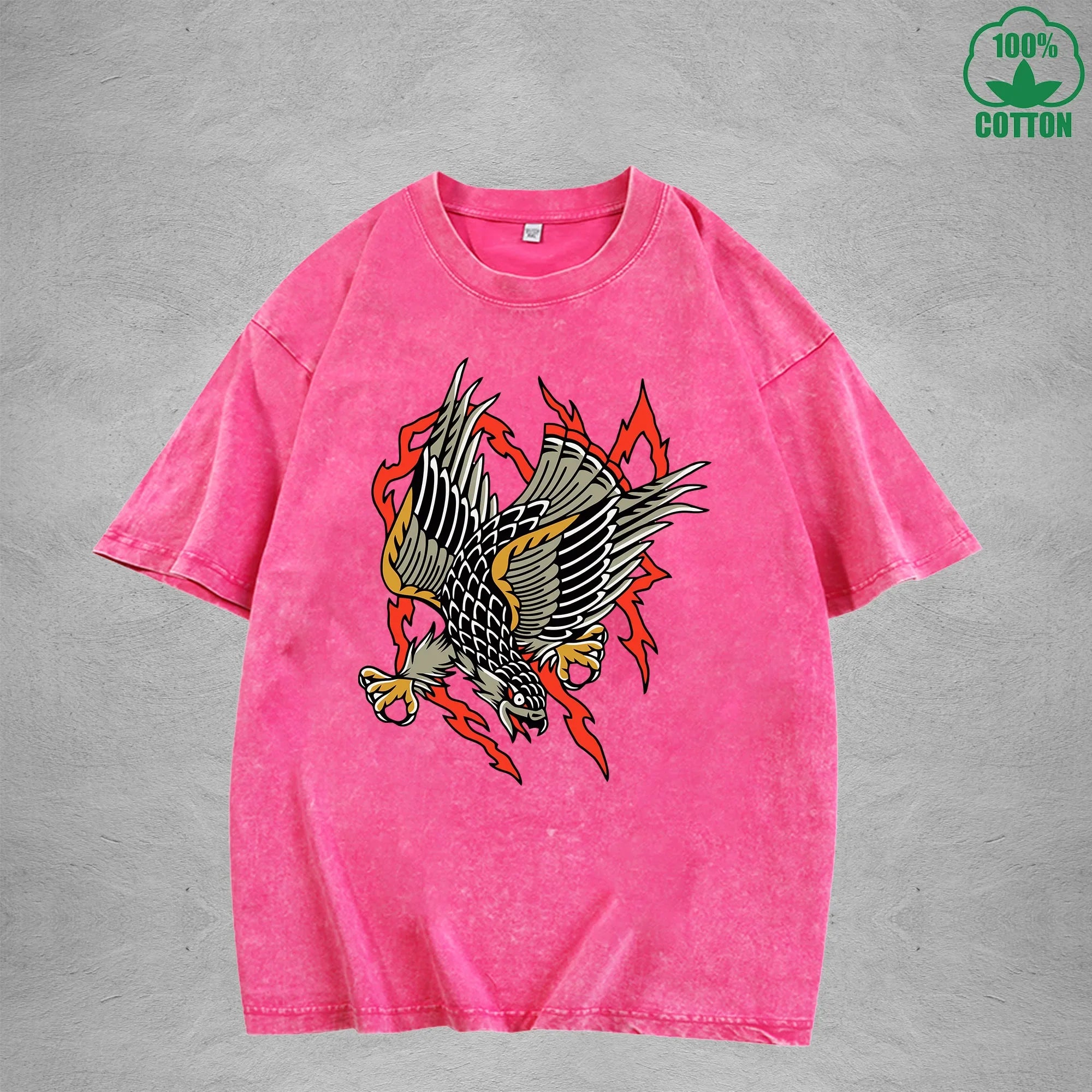 BOGGO  Aerial HunterInterest Printed Washed T-Shirt 230G Multicolor Loose Trendy Fashionable 100%Cotton Short Sleeve Top