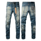 New KSUBI Jeans Men Paint Hole Trendy American High Street  Trend Low Rise Stretch Skinny Pleated Ripped Jeans