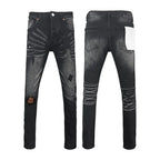 BOGGO Men Jeans Fashion Americans High street Retro wash black Splashing ink graffiti print Low Rise Elastic Skinny Jeans Brand pants
