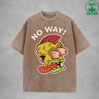 BOGGO  No WayInterest Printed Washed T-Shirt 230G Loose Trendy Fashionable 100%Cotton Short Sleeve Top