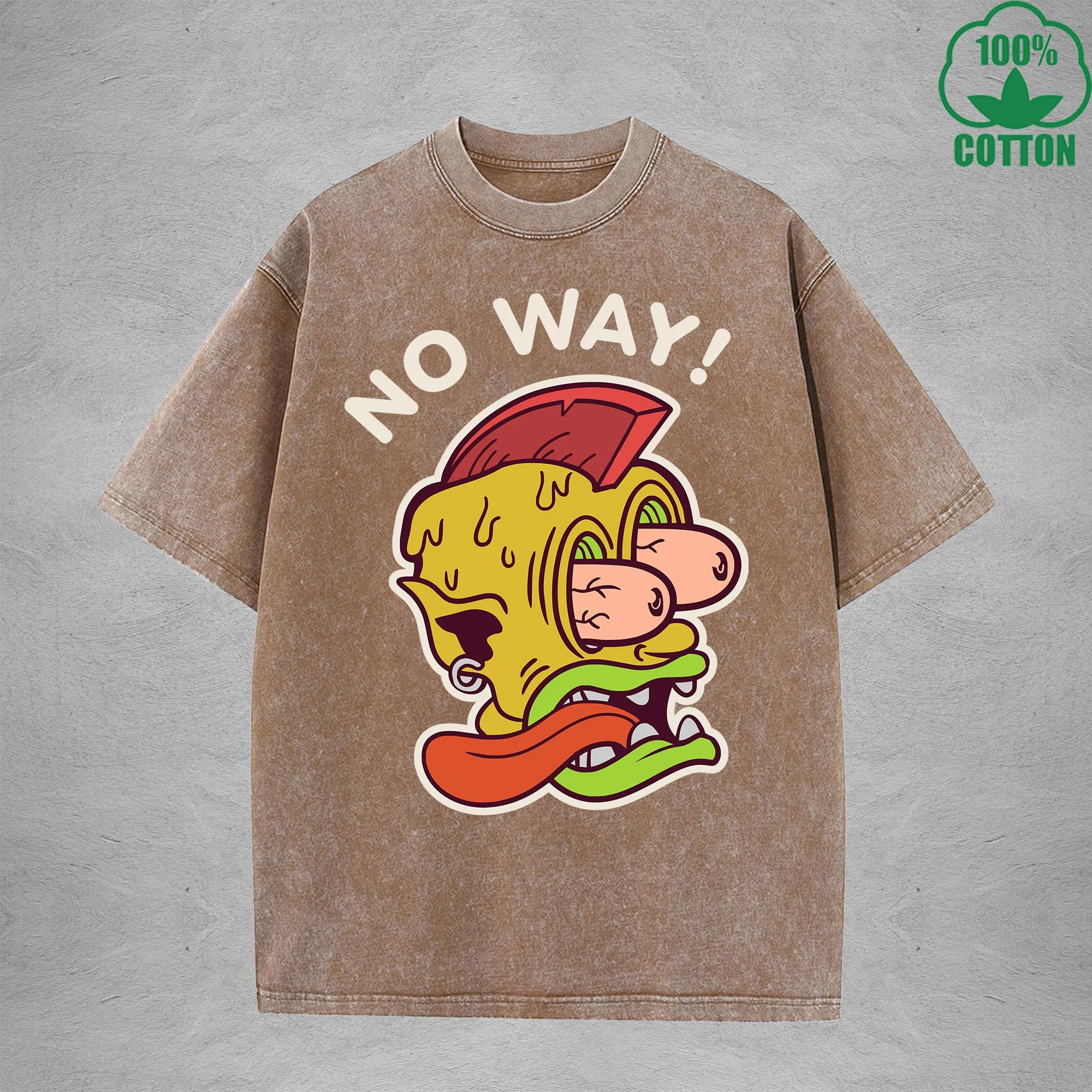 BOGGO  No WayInterest Printed Washed T-Shirt 230G Loose Trendy Fashionable 100%Cotton Short Sleeve Top