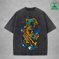 BOGGO  Dragon And TigerInterest Printed Washed T-Shirt 230G Multicolor Loose Trendy Fashionable 100%Cotton Short Sleeve Top