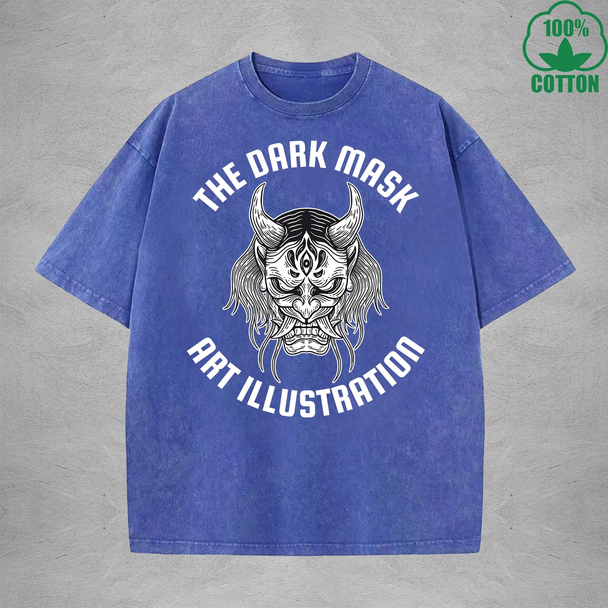 BOGGO  The Dark MaskInterest Printed Washed T-Shirt 230G Multicolor Loose Trendy Fashionable 100%Cotton Short Sleeve Top