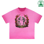 BOGGO  Love Printed Dirty Wash T-Shirt 230G Multicolor Loose Trendy Fashionable 100%Cotton Short Sleeve Top