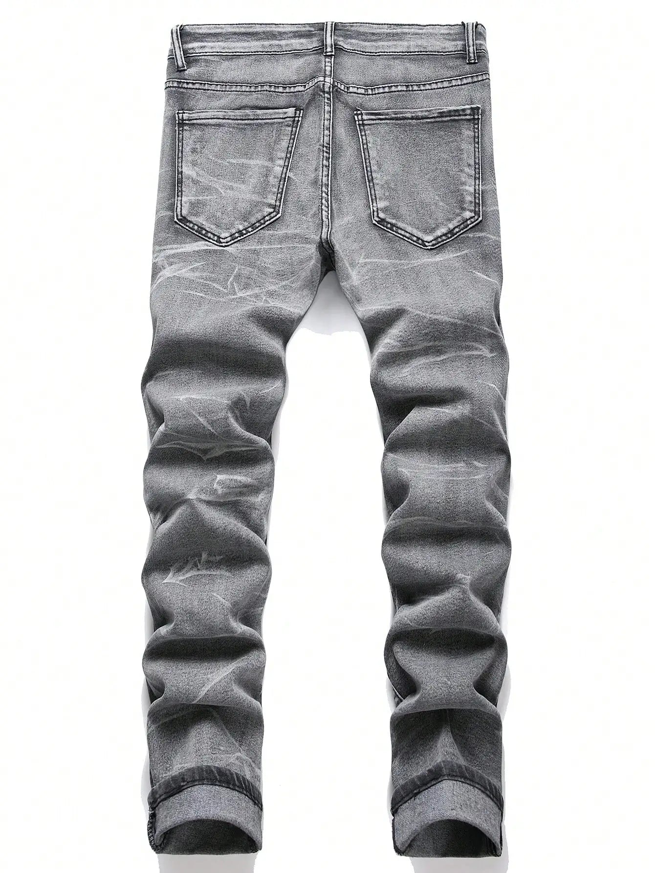 BOGGO Men¡®s Stretchy Denim Jeans Streetwear Tearing Patchwork Holes Ripped Denim Elastic Waist Casual Pants Slim fit Straight Trousers