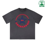 BOGGO  All American Boy Printed Dirty Wash T-Shirt 230G Multicolor Loose Trendy Fashionable 100%Cotton Short Sleeve Top