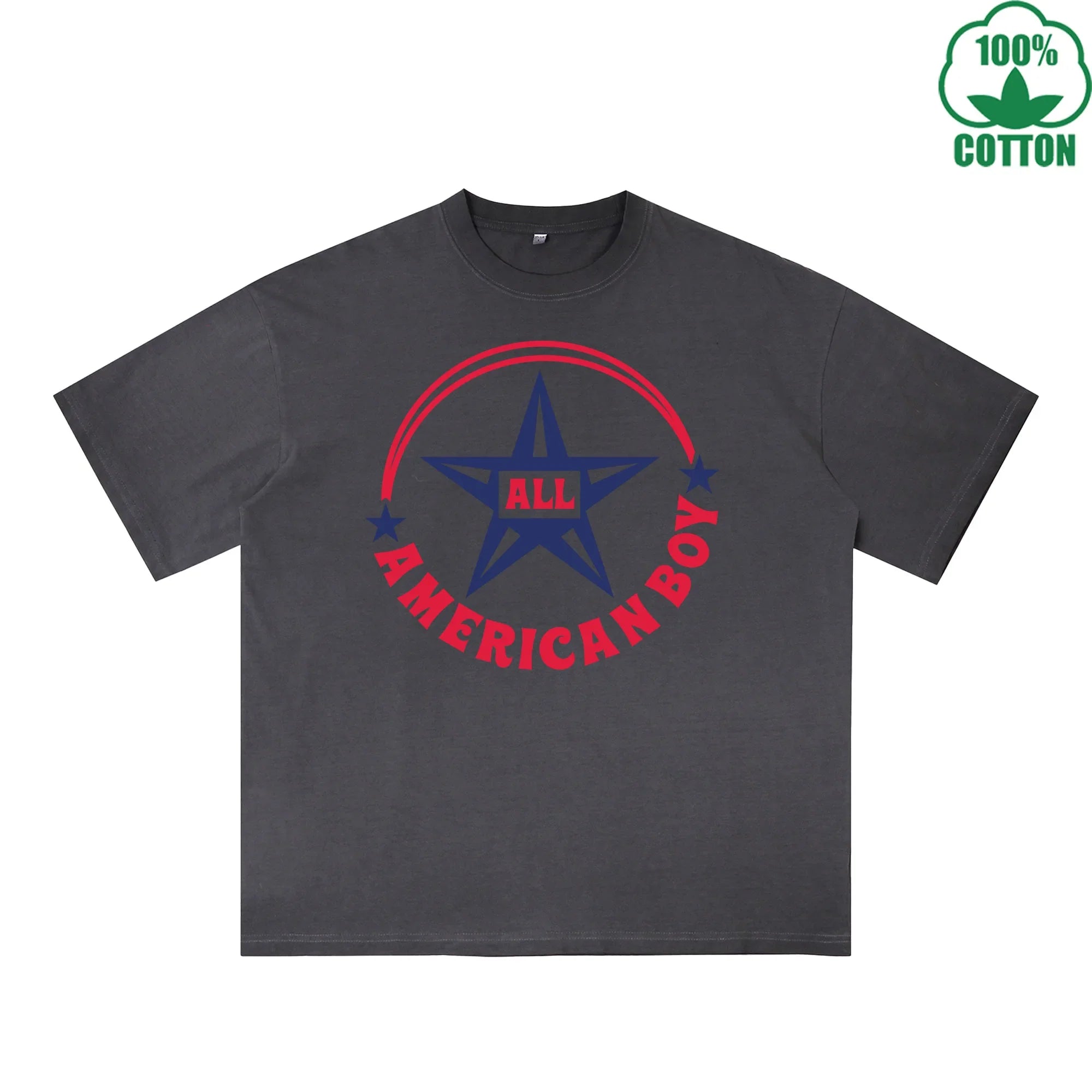 BOGGO  All American Boy Printed Dirty Wash T-Shirt 230G Multicolor Loose Trendy Fashionable 100%Cotton Short Sleeve Top