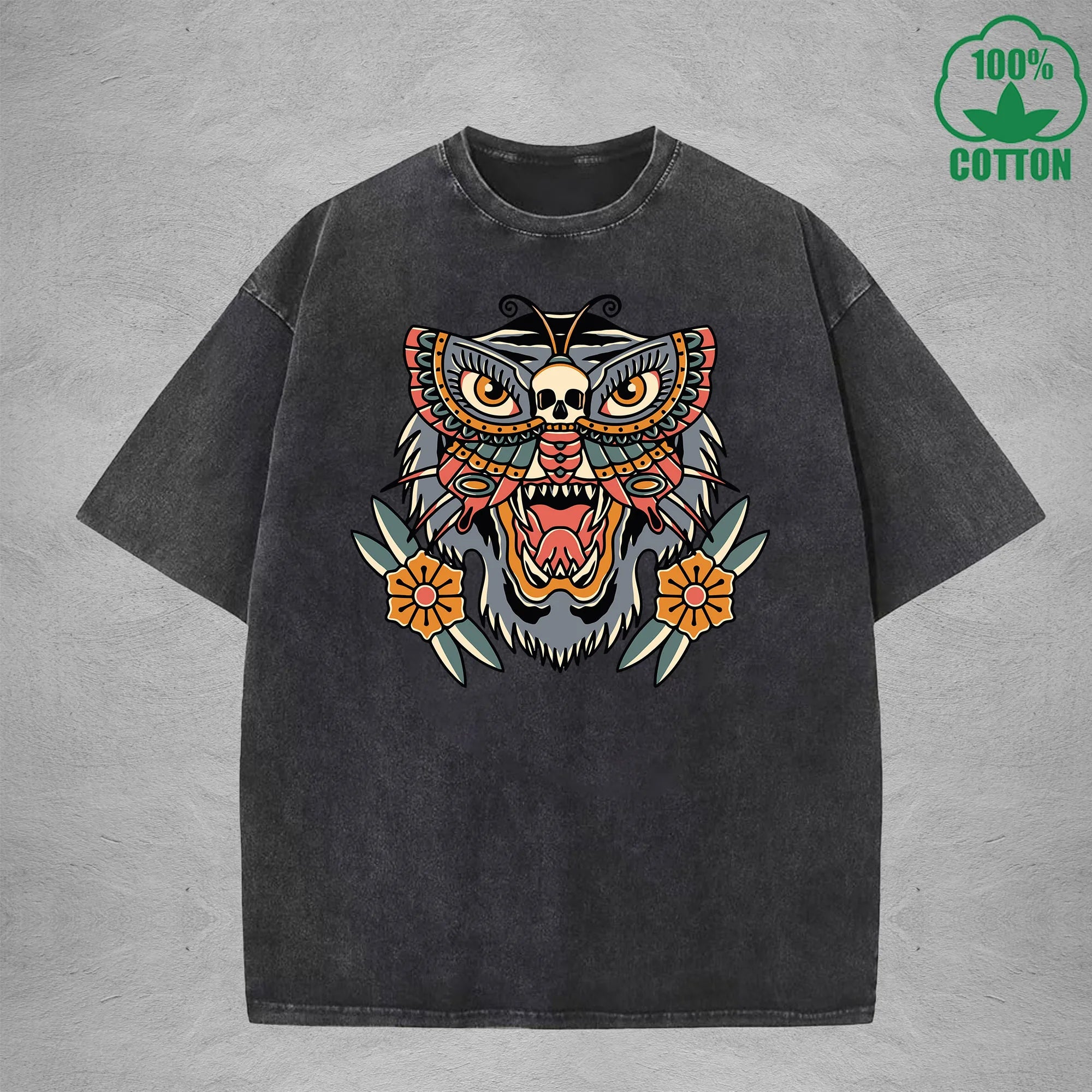 BOGGO  HunterInterest Printed Washed T-Shirt 230G Multicolor Loose Trendy Fashionable 100%Cotton Short Sleeve Top