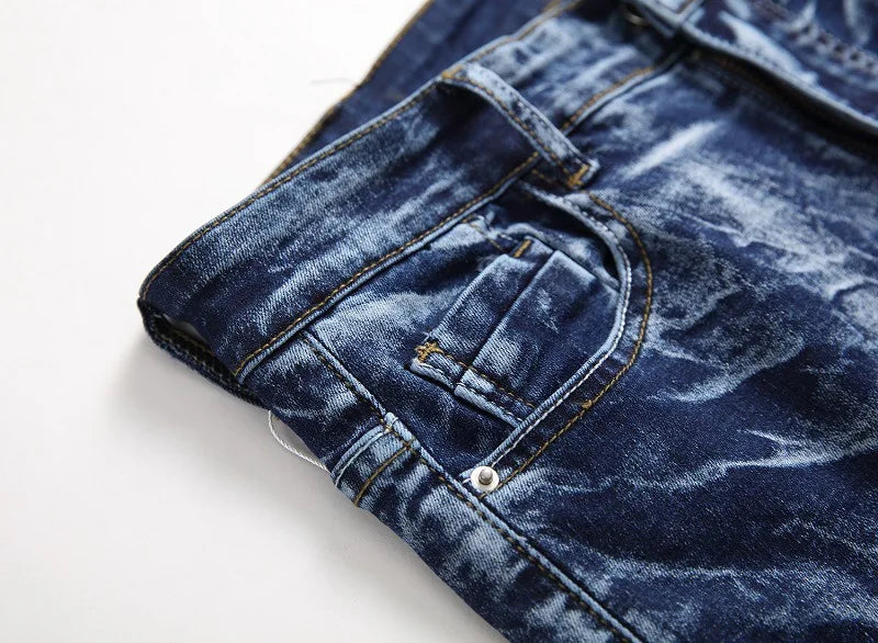 BOGGO Men's Blue Stretch Jeans, Washed and Bleached Straight-leg Denim Pants, Asian Sizes 28¨C42. New 2026