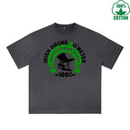 BOGGO  Irish Drunk Meter Printed Dirty Wash T-Shirt 230G Multicolor Loose Trendy Fashionable 100%Cotton Short Sleeve Top