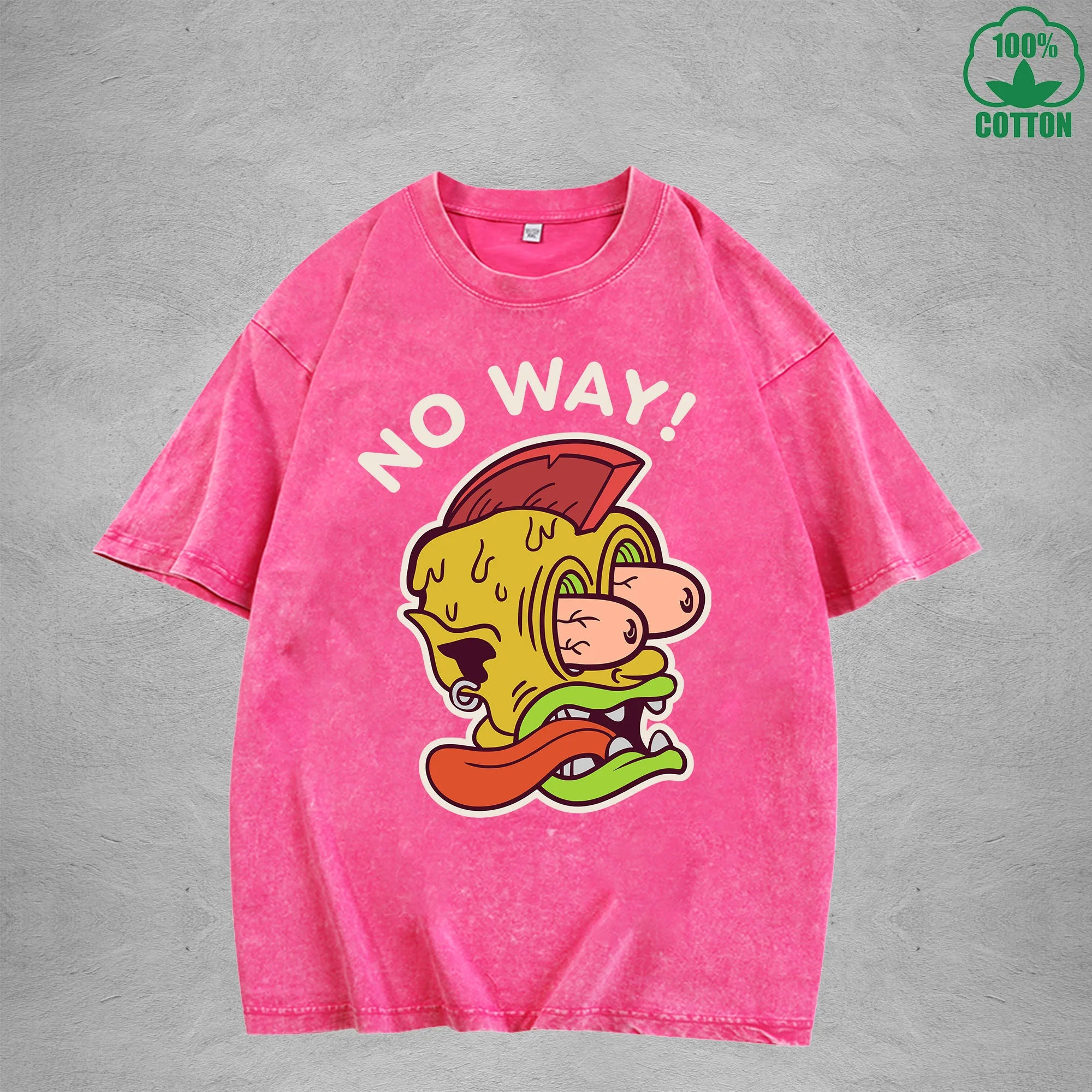 BOGGO  No WayInterest Printed Washed T-Shirt 230G Loose Trendy Fashionable 100%Cotton Short Sleeve Top