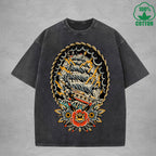 BOGGO  NavigationInterest Printed Washed T-Shirt 230G Multicolor Loose Trendy Fashionable 100%Cotton Short Sleeve Top