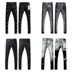 BOGGO Men Jeans Fashion Americans High street Retro wash black Splashing ink graffiti print Low Rise Elastic Skinny Jeans Brand pants