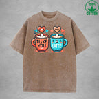 BOGGO  I Like You A LatteInterest Printed Washed T-Shirt 230G Loose Trendy Fashionable 100%Cotton Short Sleeve Top
