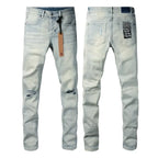 New KSUBI Jeans Men Paint Hole Trendy American High Street  Trend Low Rise Stretch Skinny Pleated Ripped Jeans