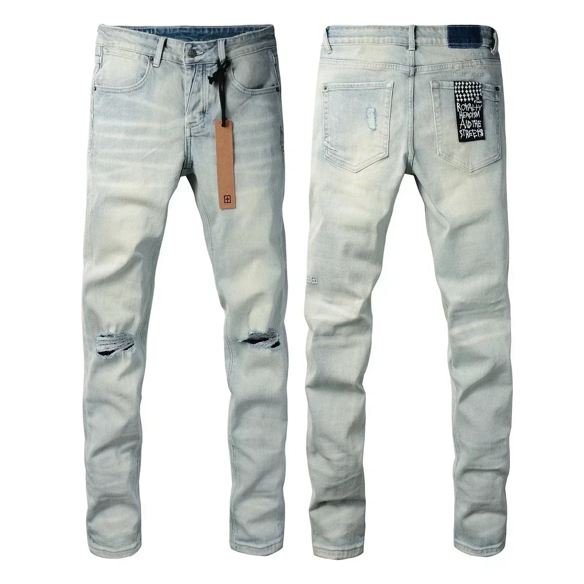 New KSUBI Jeans Men Paint Hole Trendy American High Street  Trend Low Rise Stretch Skinny Pleated Ripped Jeans