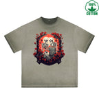 BOGGO  Long Lasting Love Printed Dirty Wash T-Shirt 230G Multicolor Loose Trendy Fashionable 100%Cotton Short Sleeve Top