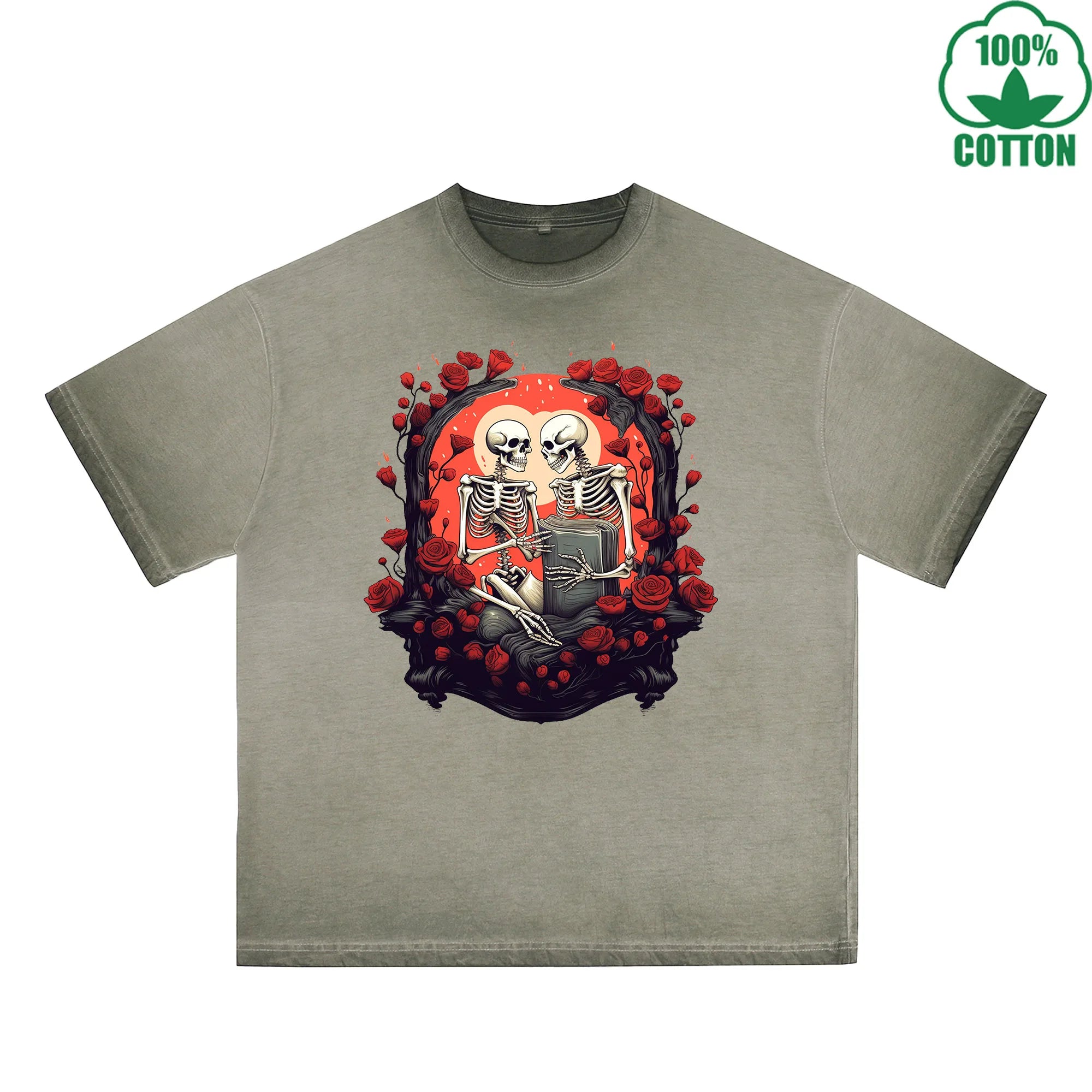 BOGGO  Long Lasting Love Printed Dirty Wash T-Shirt 230G Multicolor Loose Trendy Fashionable 100%Cotton Short Sleeve Top