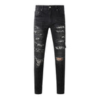BOGGO Streetwear Men Jeans Fashion Trend American High Street Retro wash Low Rise Elastic Skinny Pleated Ripped Denim Pants