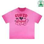 BOGGO  God of Love is Stupid Printed Dirty Wash T-Shirt 230G Multicolor Loose Trendy Fashionable 100%Cotton Short Sleeve Top