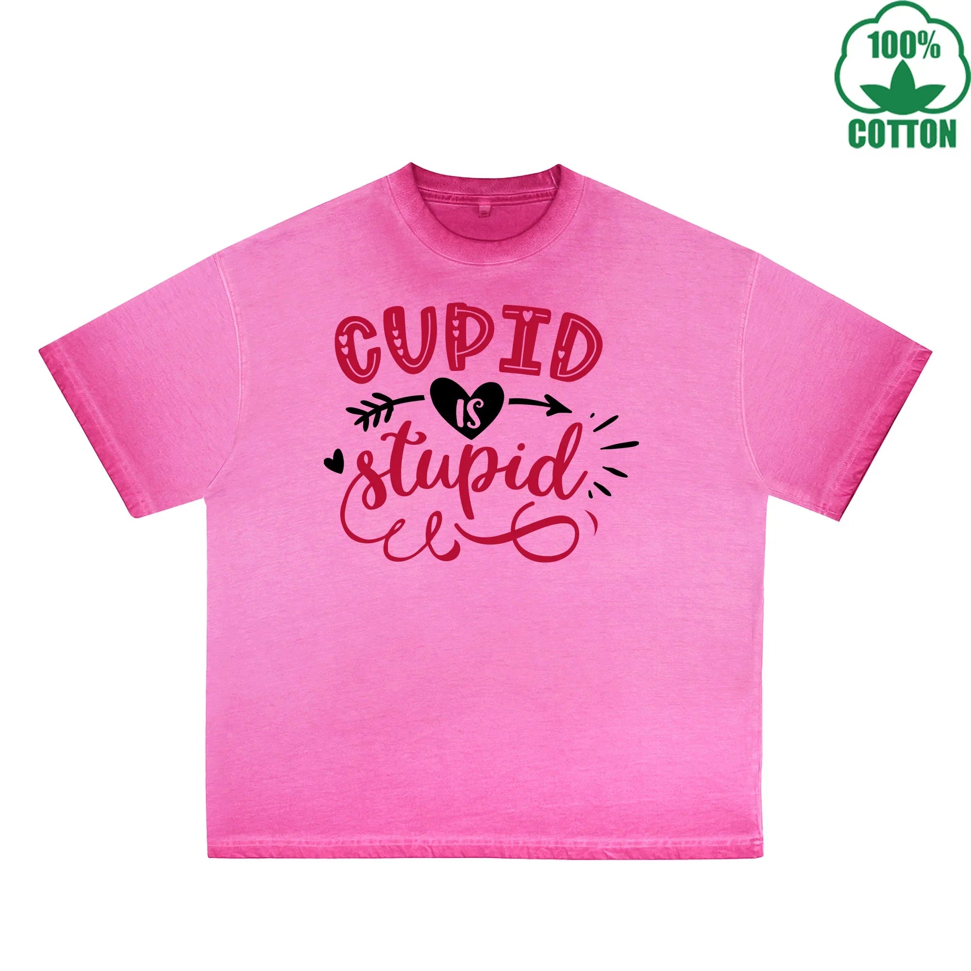 BOGGO  God of Love is Stupid Printed Dirty Wash T-Shirt 230G Multicolor Loose Trendy Fashionable 100%Cotton Short Sleeve Top