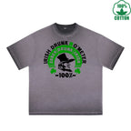 BOGGO  Irish Drunk Meter Printed Dirty Wash T-Shirt 230G Multicolor Loose Trendy Fashionable 100%Cotton Short Sleeve Top