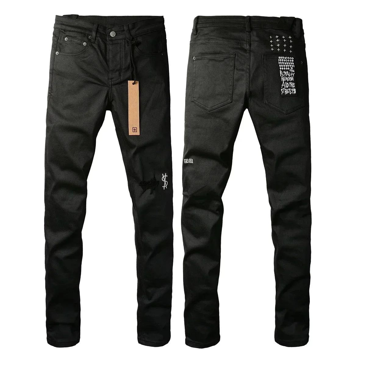 New KSUBI Jeans Men Paint Hole Trendy American High Street  Trend Low Rise Stretch Skinny Pleated Ripped Jeans
