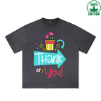 BOGGO  Thank You Printed Dirty WashT-Shirt 230G Multicolor Loose Trendy Fashionable 100%Cotton Short Sleeve Top