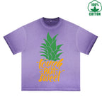 BOGGO  Pineapple Printed Dirty WashT-Shirt 230G Multicolor Loose Trendy Short Sleeves Fashionable 100%Cotton Top