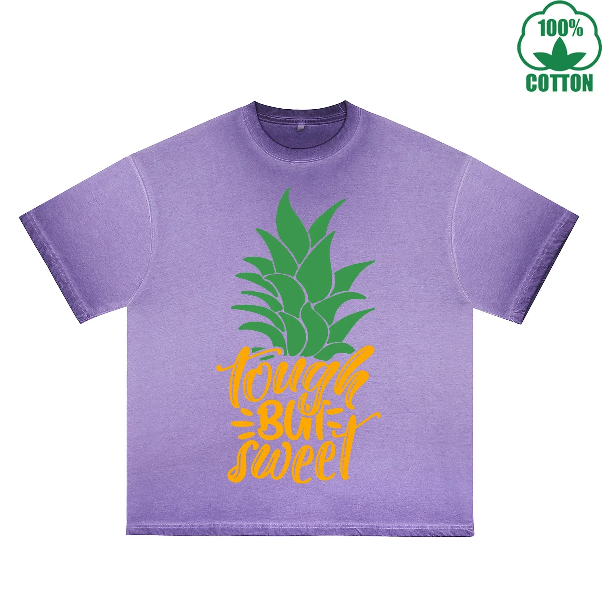 BOGGO  Pineapple Printed Dirty WashT-Shirt 230G Multicolor Loose Trendy Short Sleeves Fashionable 100%Cotton Top