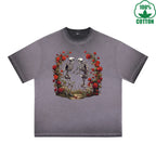 BOGGO  Love Printed Dirty Wash T-Shirt 230G Multicolor Loose Trendy Fashionable 100%Cotton Short Sleeve Top