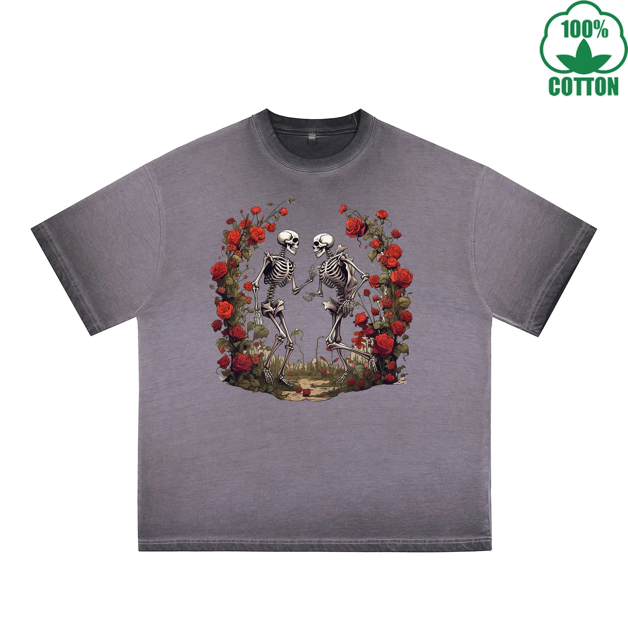 BOGGO  Love Printed Dirty Wash T-Shirt 230G Multicolor Loose Trendy Fashionable 100%Cotton Short Sleeve Top