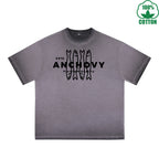 BOGGO  Four Strips ANCHOVY Printed Dirty WashT-Shirt 230G Multicolor Loose Trendy Short Sleeves Fashionable 100%Cotton Top