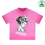 BOGGO  Japanese Printed Dirty WashT-Shirt 230G Multicolor Loose Trendy Fashionable 100%Cotton Short Sleeve Top
