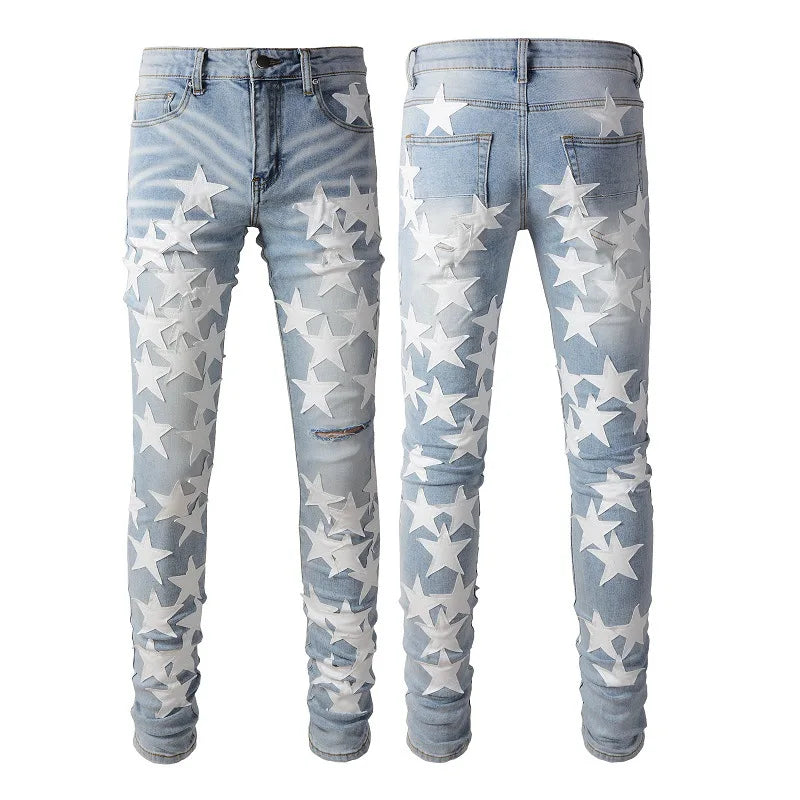 BOGGO Men Jean Denim Pencil Pants Stretch Jeans Ankle Length Trousers Washed High Street Mid Waist Pockets Slim Print Spring 2026