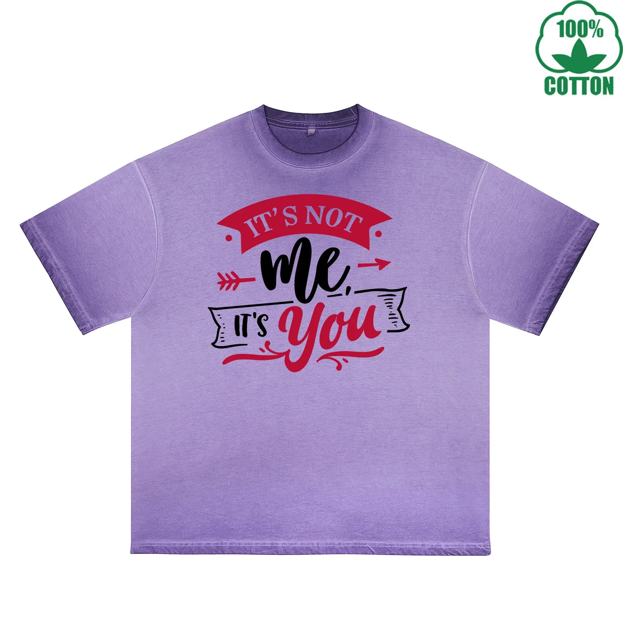 BOGGO  It not me It You Printed Dirty Wash T-Shirt 230G Multicolor Loose Trendy Fashionable 100%Cotton Short Sleeve Top