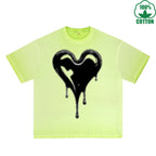 BOGGO  Melted Heart Printed Dirty WashT-Shirt 230G Multicolor Loose Trendy Short Sleeves Fashionable 100%Cotton Top