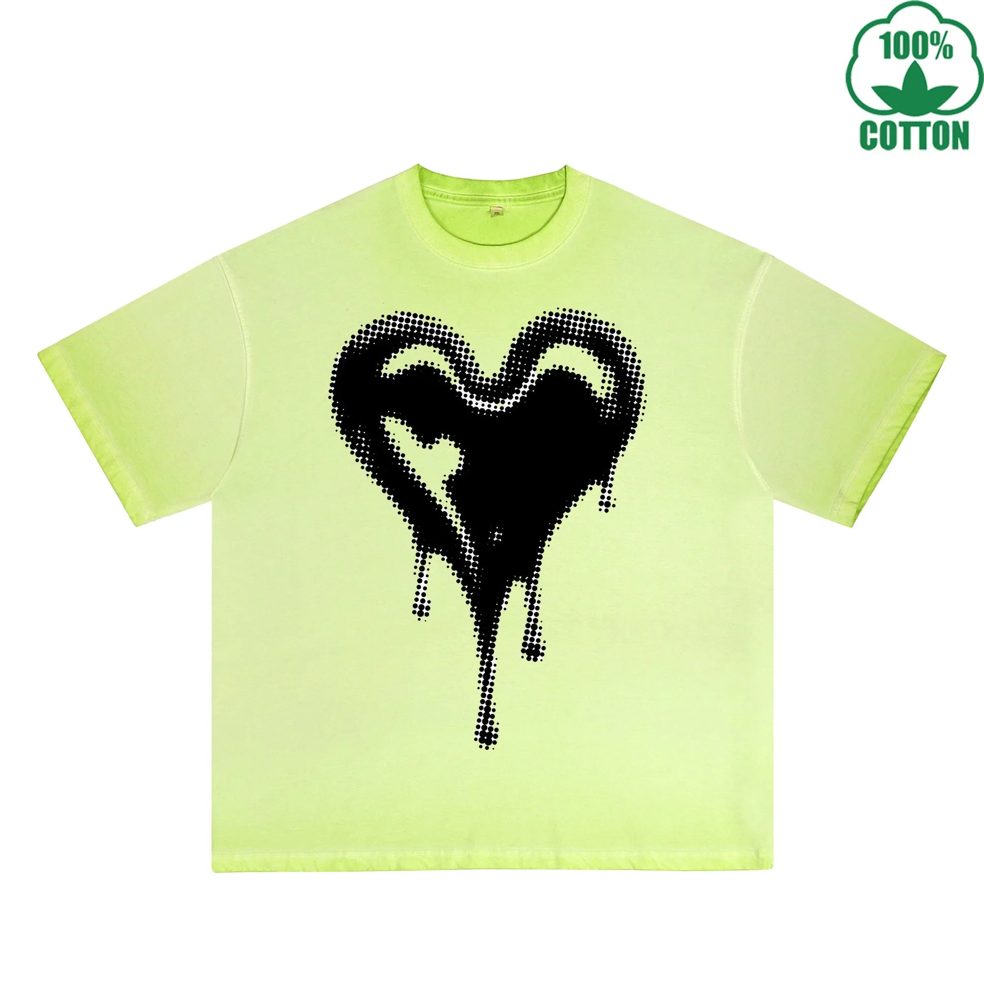 BOGGO  Melted Heart Printed Dirty WashT-Shirt 230G Multicolor Loose Trendy Short Sleeves Fashionable 100%Cotton Top