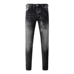 BOGGO High Street Men's Jeans American Distressed Dark Black Coated Blank Stretch Skinny Button Fly Ripped Pants Trousers