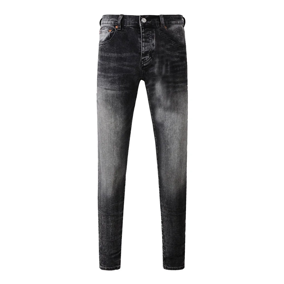 BOGGO High Street Men's Jeans American Distressed Dark Black Coated Blank Stretch Skinny Button Fly Ripped Pants Trousers