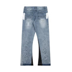 American retro washed letter spliced denim trousers high street trendy brand couple loose straight micro-flared long trousers