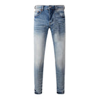 BOGGO High Street Men's Jeans American Distressed Dark Black Coated Blank Stretch Skinny Button Fly Ripped Pants Trousers