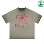 BOGGO  Sing Le Printed Dirty Wash T-Shirt 230G Multicolor Loose Trendy Fashionable 100%Cotton Short Sleeve Top