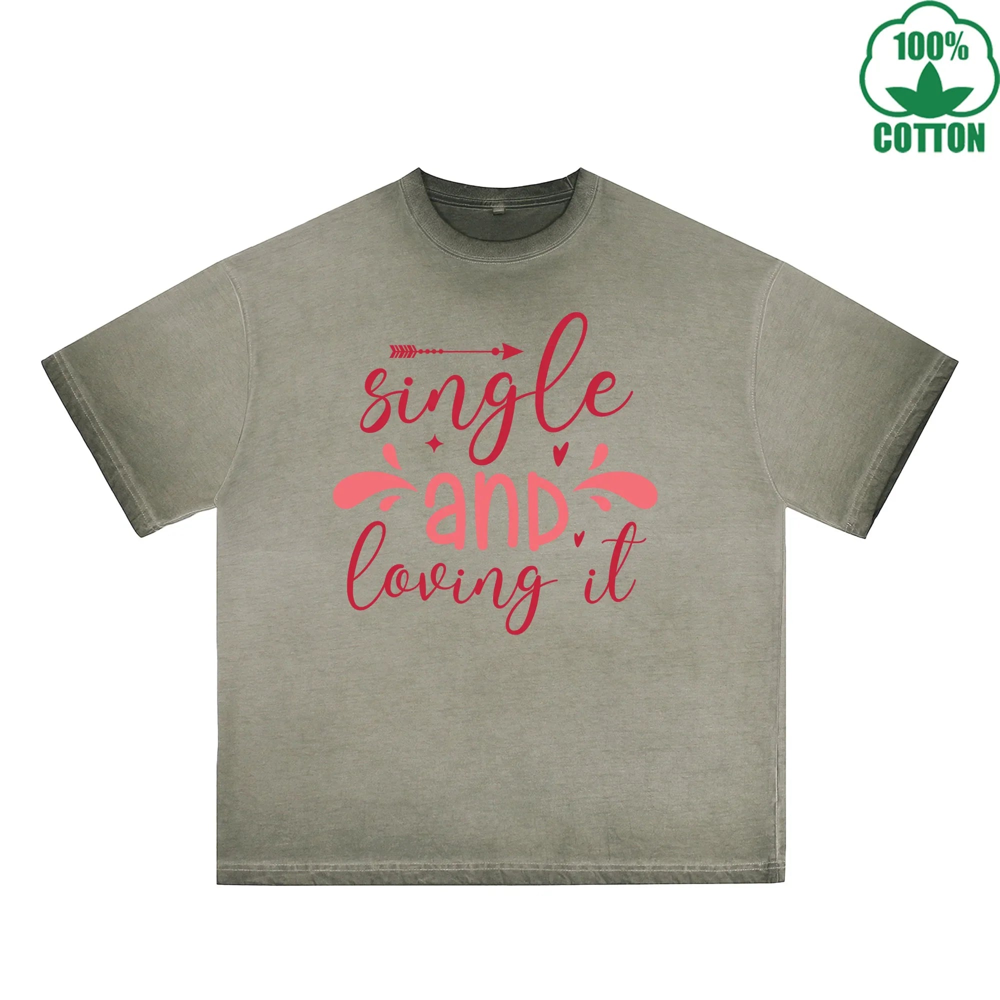 BOGGO  Sing Le Printed Dirty Wash T-Shirt 230G Multicolor Loose Trendy Fashionable 100%Cotton Short Sleeve Top