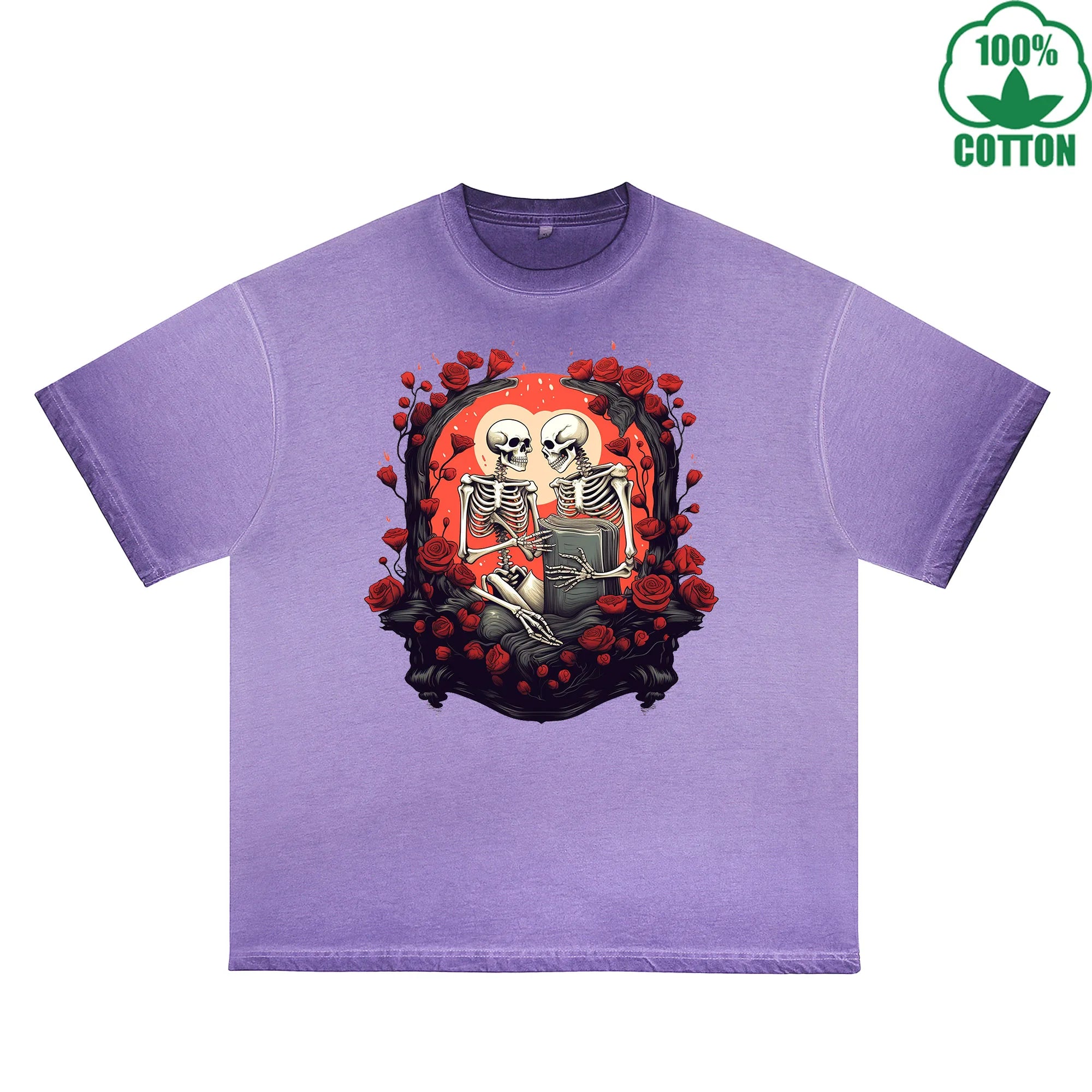 BOGGO  Long Lasting Love Printed Dirty Wash T-Shirt 230G Multicolor Loose Trendy Fashionable 100%Cotton Short Sleeve Top