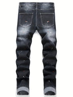 BOGGO Men y2k Stretchy Denim jeans Ripped Skinny Letter Print elastic waist Casual pants for men Hole Slim Fit Denim Hip Hop Trousers