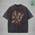 BOGGO  Aerial HunterInterest Printed Washed T-Shirt 230G Multicolor Loose Trendy Fashionable 100%Cotton Short Sleeve Top