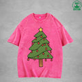 BOGGO  Christmas Tree Interest Printed Washed T-Shirt 230G Multicolor Loose Trendy Fashionable 100%Cotton Short Sleeve Top