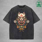 BOGGO  Demon MaskInterest Printed Washed T-Shirt 230G Multicolor Loose Trendy Fashionable 100%Cotton Short Sleeve Top